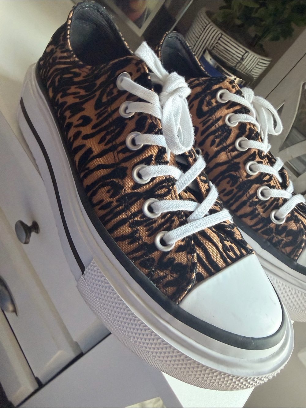 Women's Converse Leopard Print Platform Sneakers - White Laces